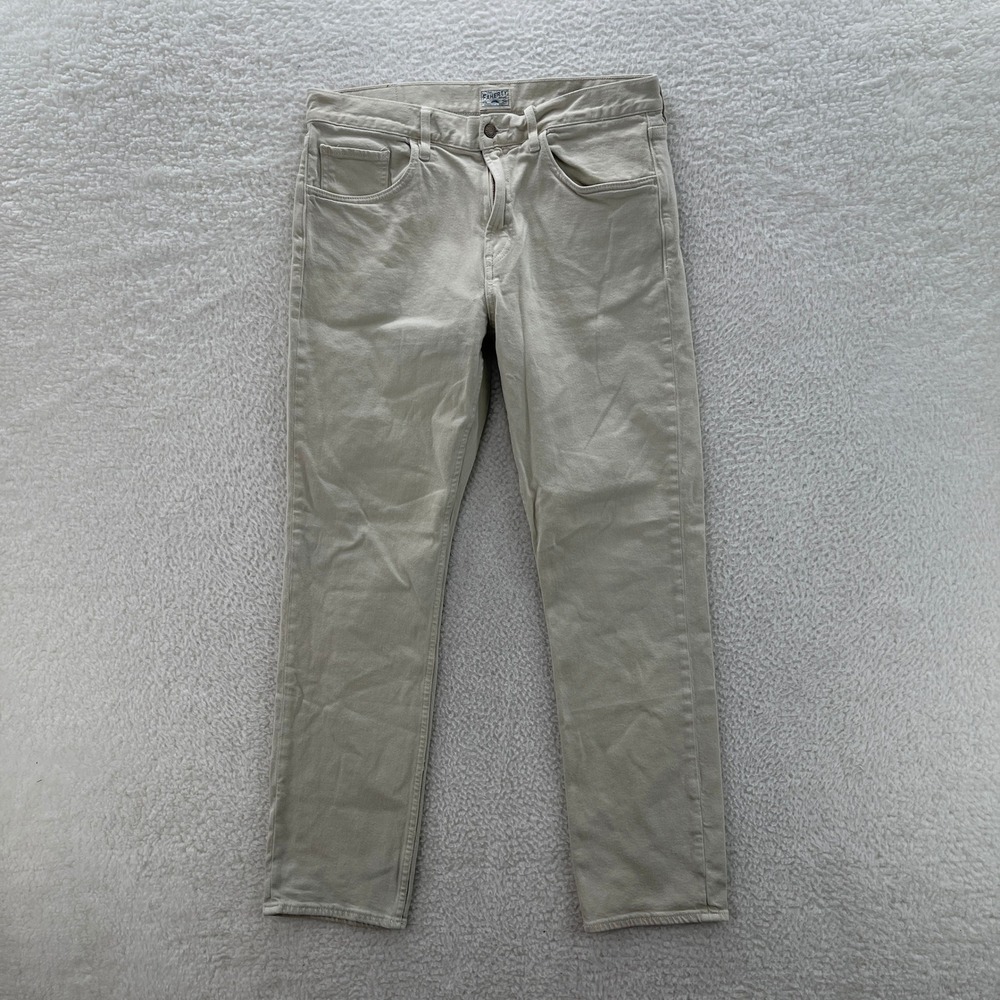 Faherty Jeans Mens 34x32 Cream Slim Straight Feel Good Denim Preppy Luxury